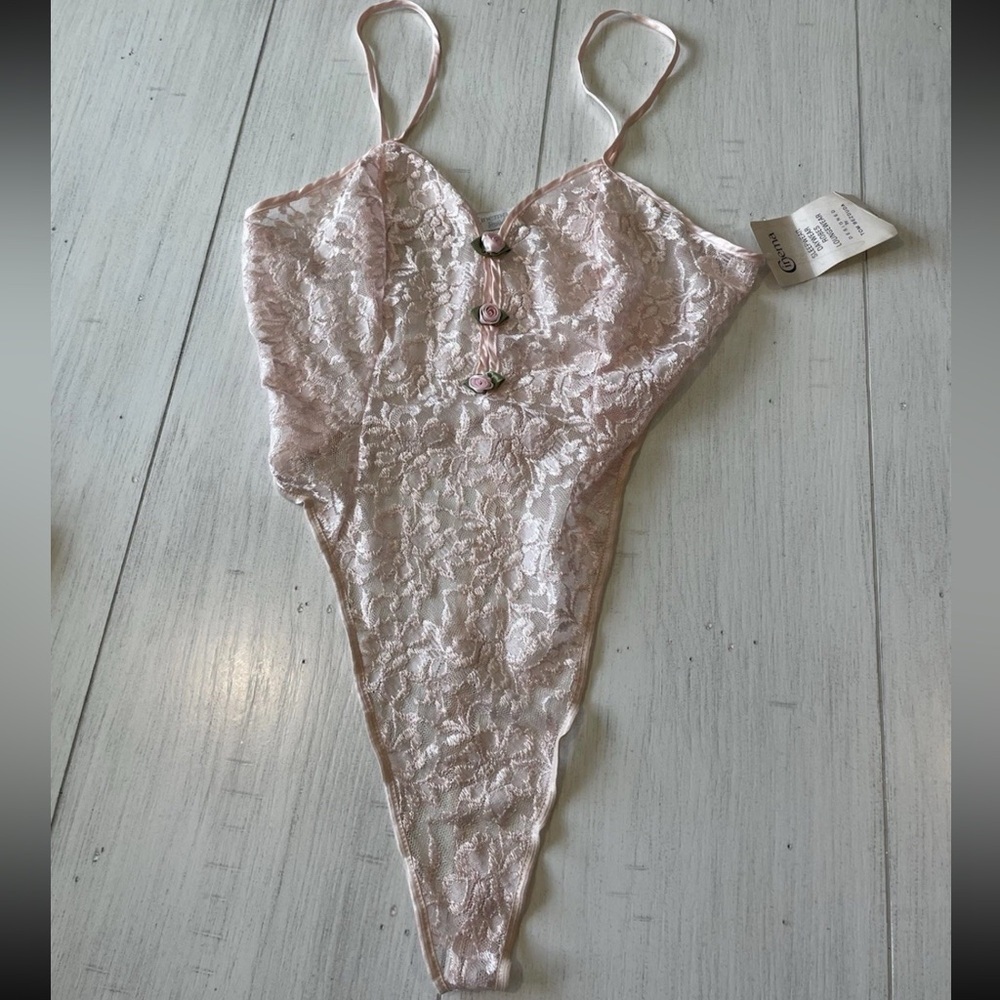 Vintage Cinema Etoile Pink Lace String Thong Teddie Size Large High Cut 90s NWT